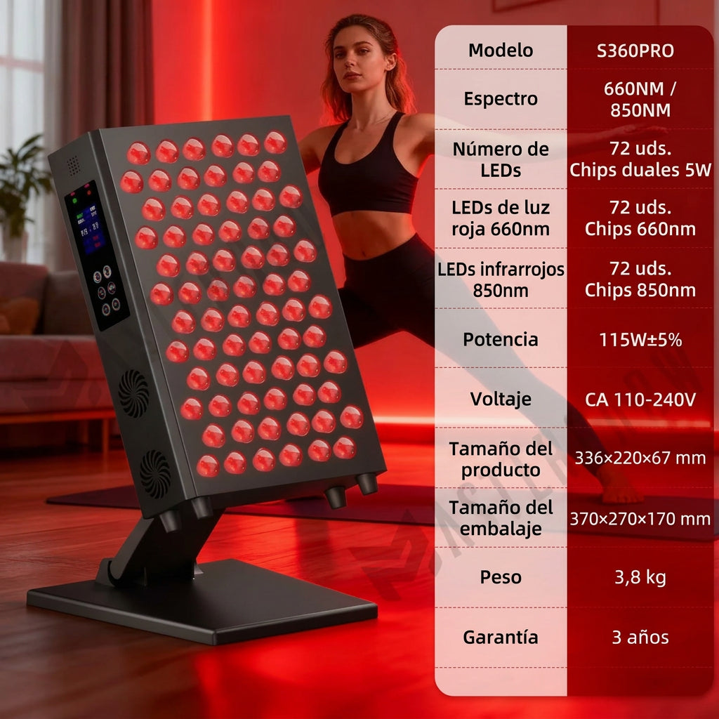 Panel LED de luz roja e infrarroja de 660 y 850 nm para rostro y cuerpo
