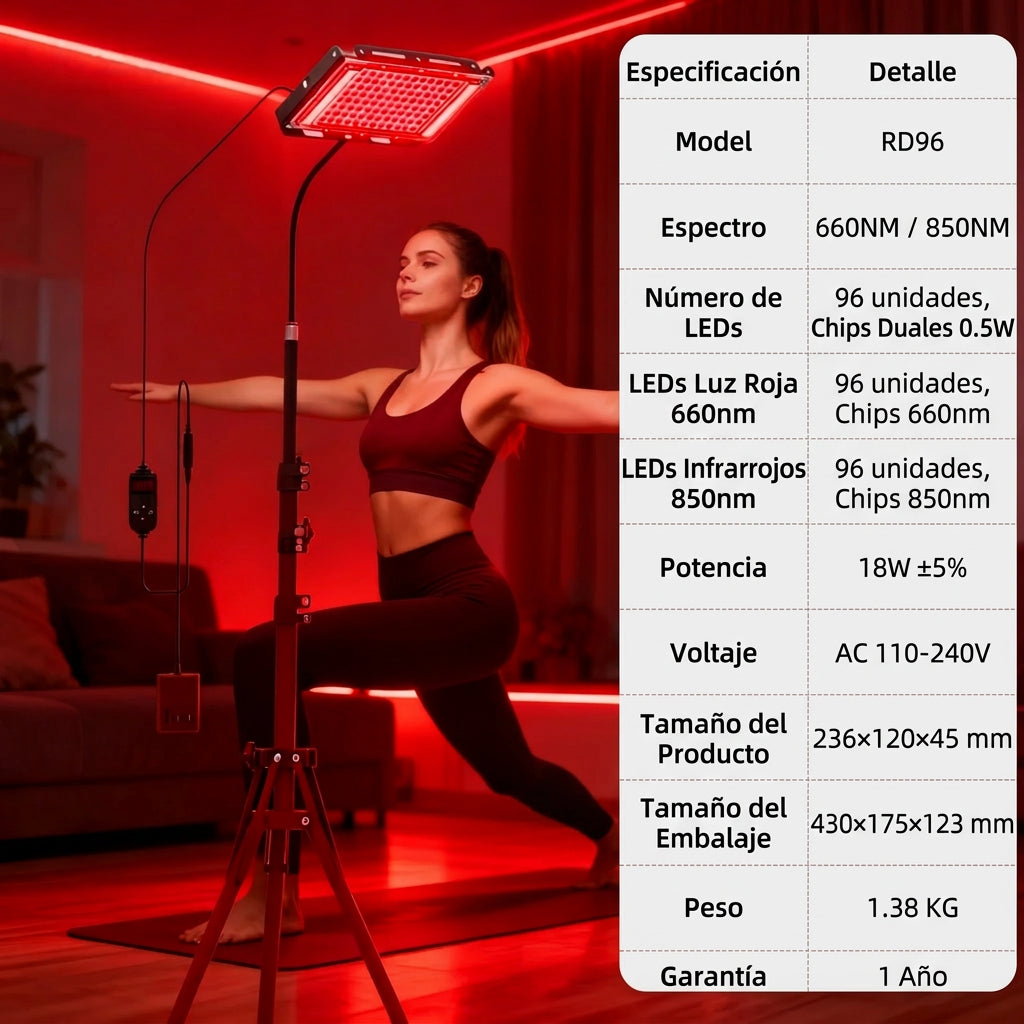 Panel LED de luz roja e infrarroja de 660 y 850 nm para rostro y cuerpo