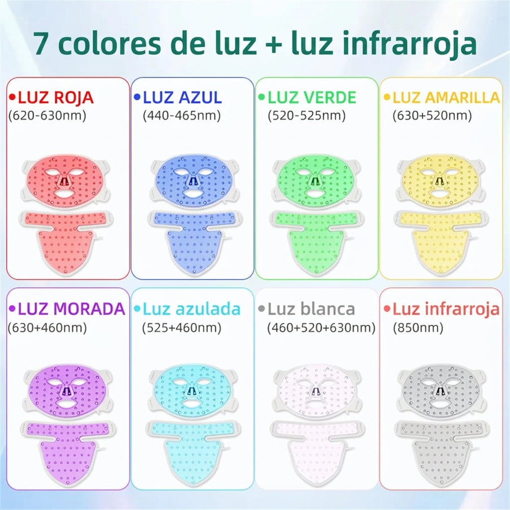 Mascarilla LED de silicona con 8 modos de luz y opción para cuello