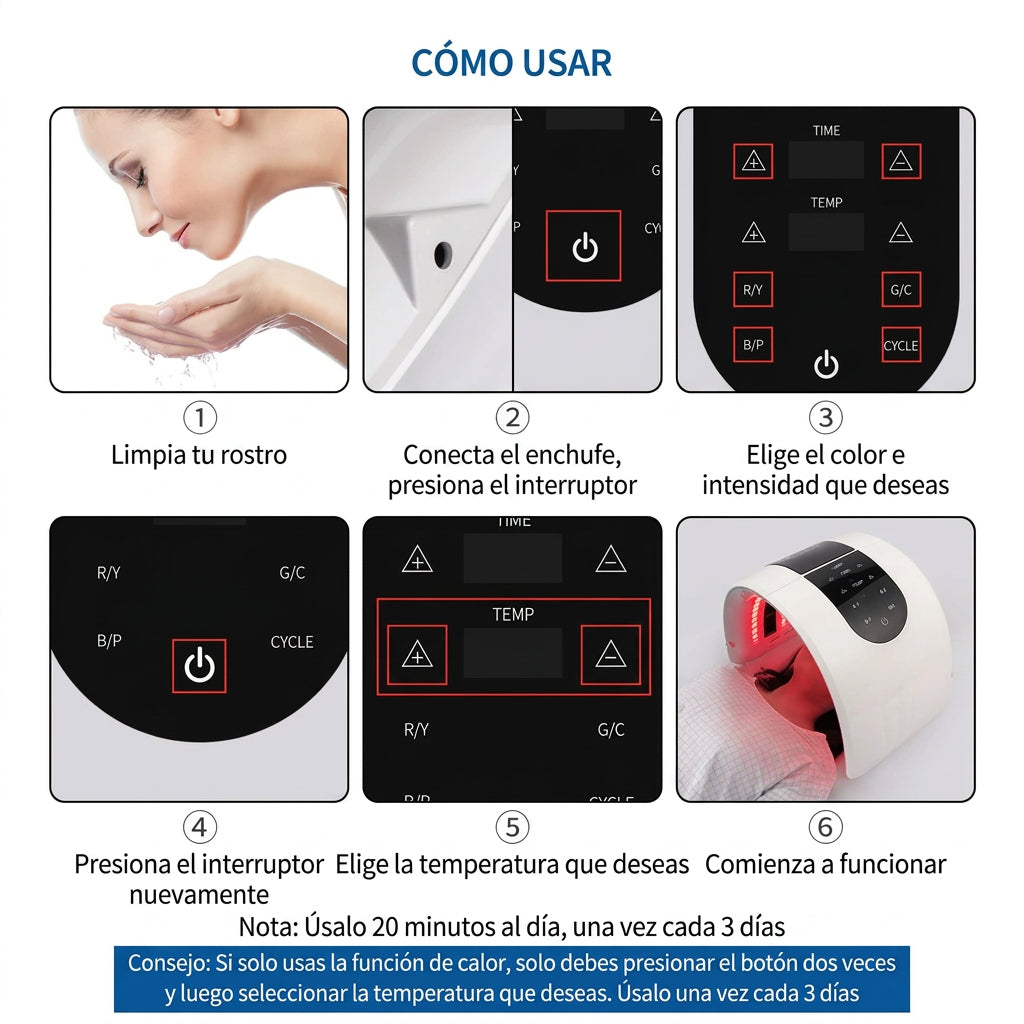 Dispositivo de fototerapia LED PDT facial y corporal para salón, spa y uso doméstico
