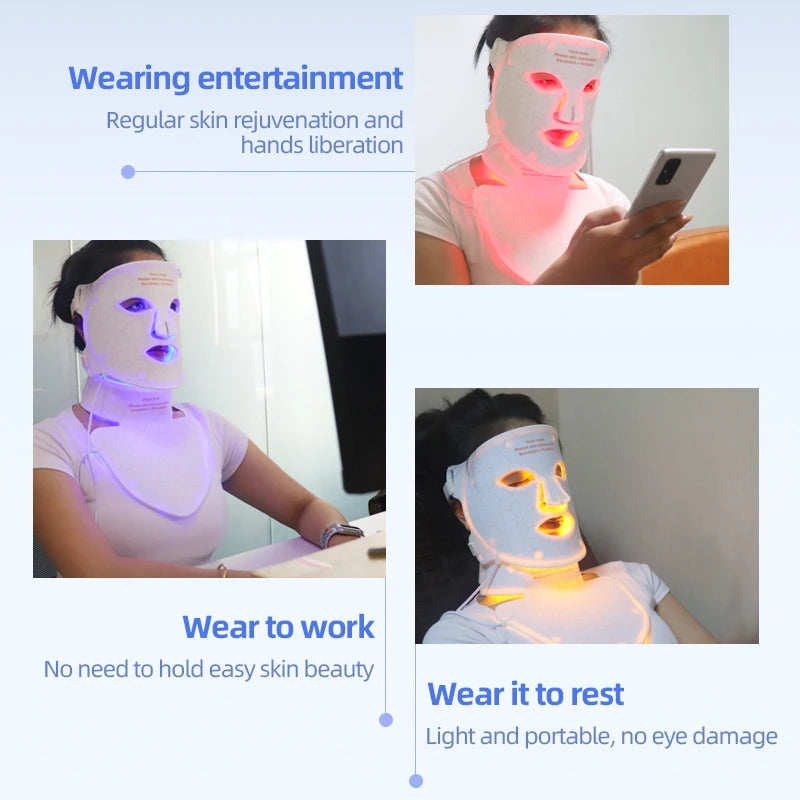 Máscara facial LED de silicona con cuello y 4 modos de luz para uso doméstico