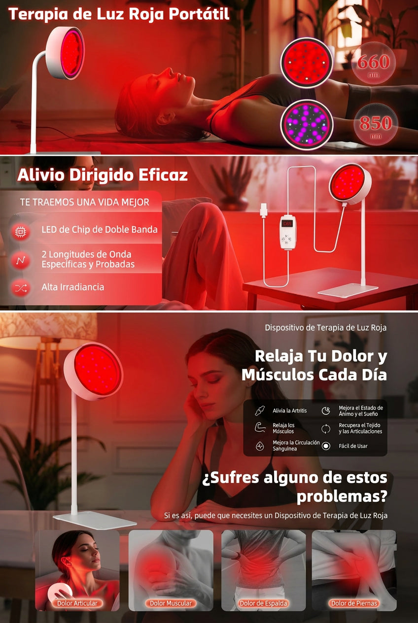 Panel LED de luz roja e infrarroja de 660 y 850 nm para rostro y cuerpo