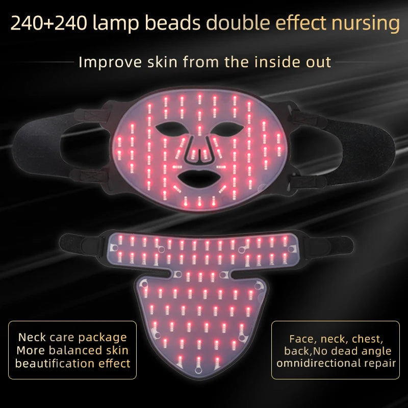 Máscara facial LED de silicona con cuello y 4 modos de luz para uso doméstico
