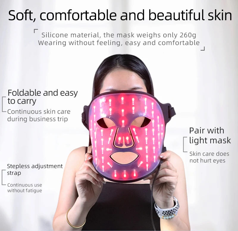 Máscara facial LED de silicona con cuello y 4 modos de luz para uso doméstico