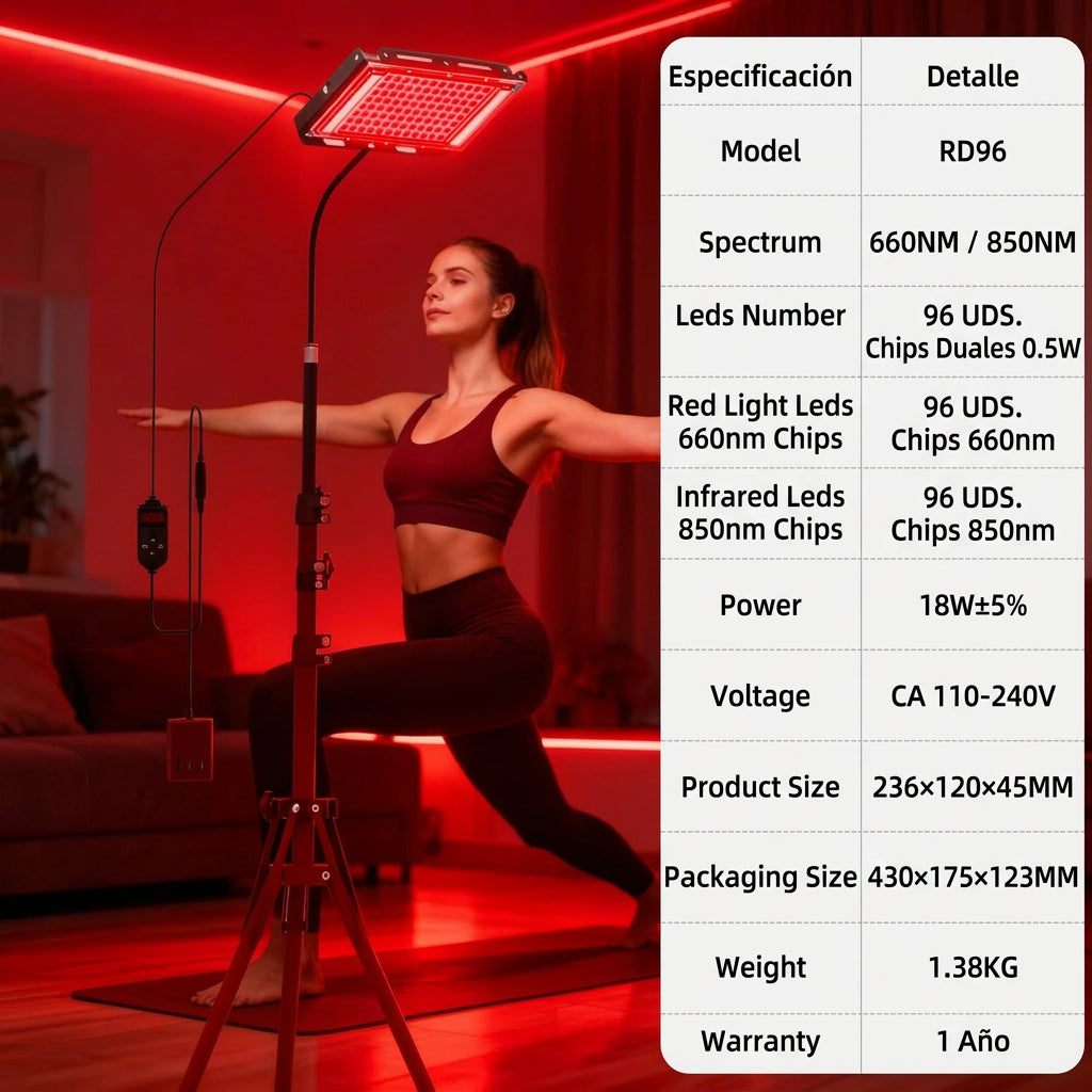 Panel LED de luz roja e infrarroja de 660 y 850 nm para rostro y cuerpo