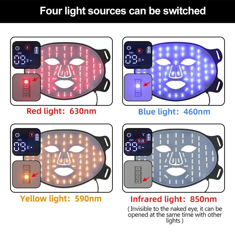 Máscara facial LED de silicona con cuello y 4 modos de luz para uso doméstico