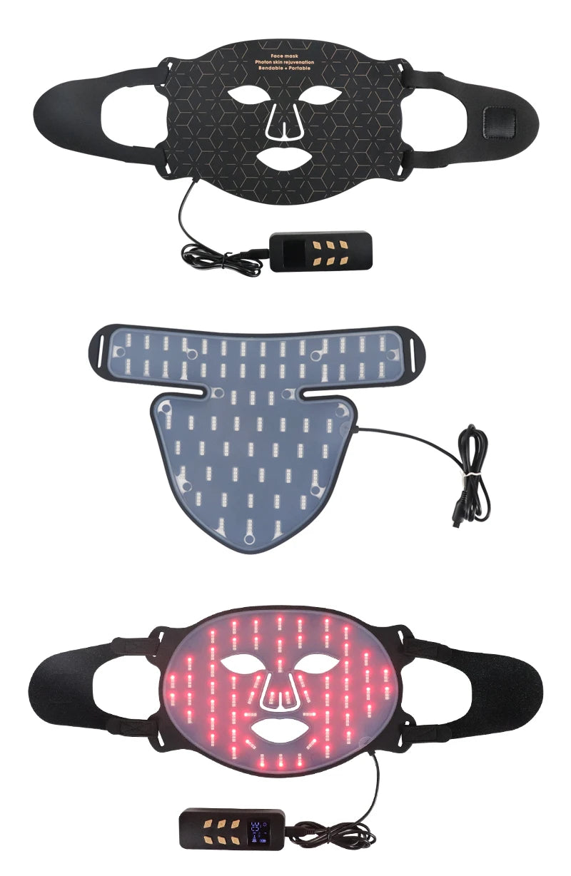 Máscara facial LED de silicona con cuello y 4 modos de luz para uso doméstico