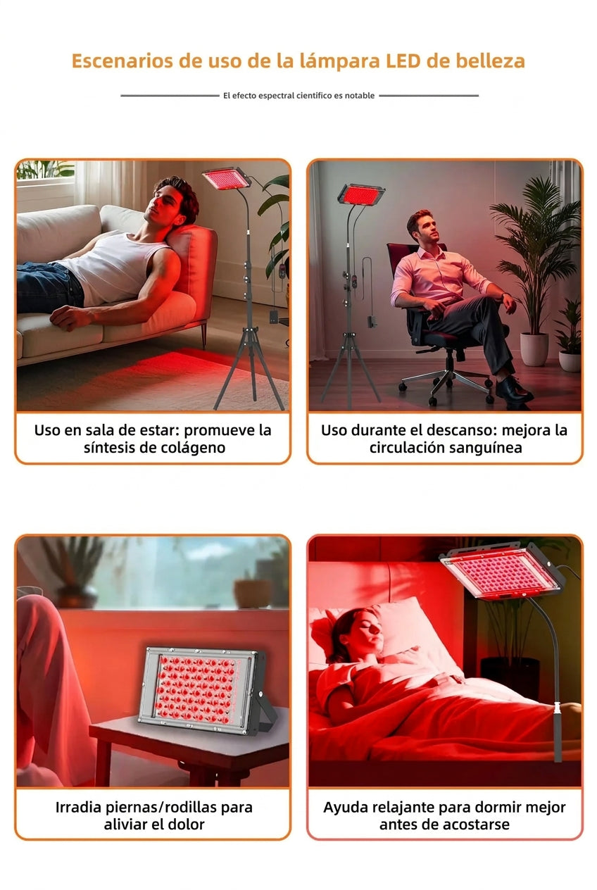 Panel LED de luz roja e infrarroja de 660 y 850 nm para rostro y cuerpo