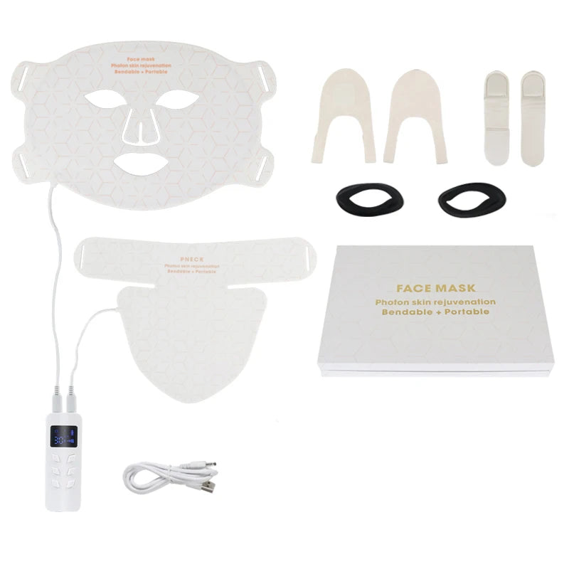 Máscara facial LED de silicona con cuello y 4 modos de luz para uso doméstico