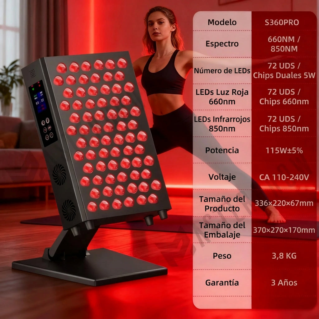 Panel LED de luz roja e infrarroja de 660 y 850 nm para rostro y cuerpo