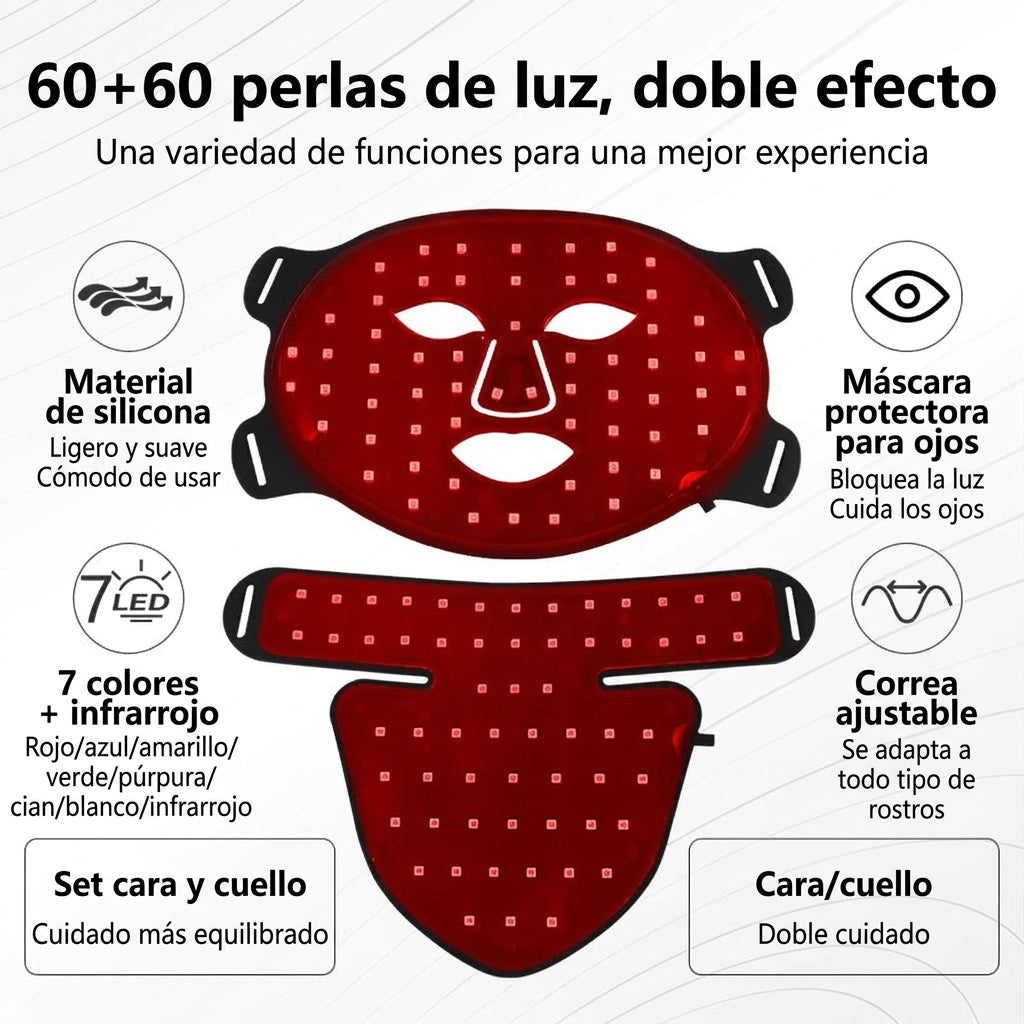 Mascarilla LED de silicona con 8 modos de luz y opción para cuello