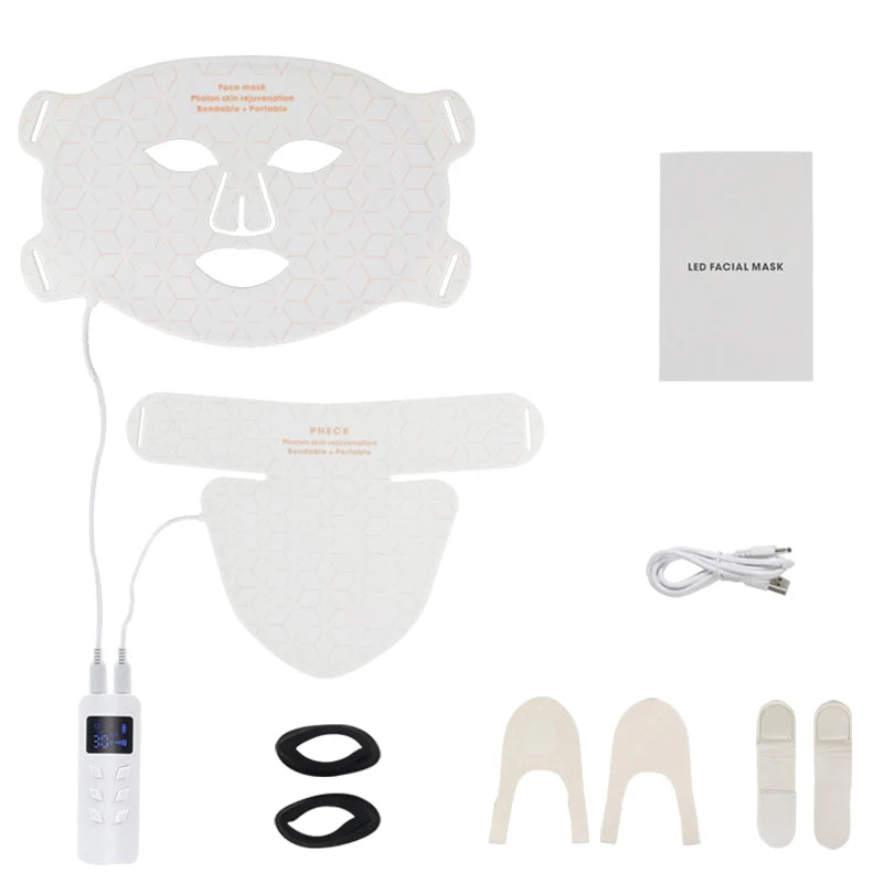 Máscara facial LED de silicona con cuello y 4 modos de luz para uso doméstico