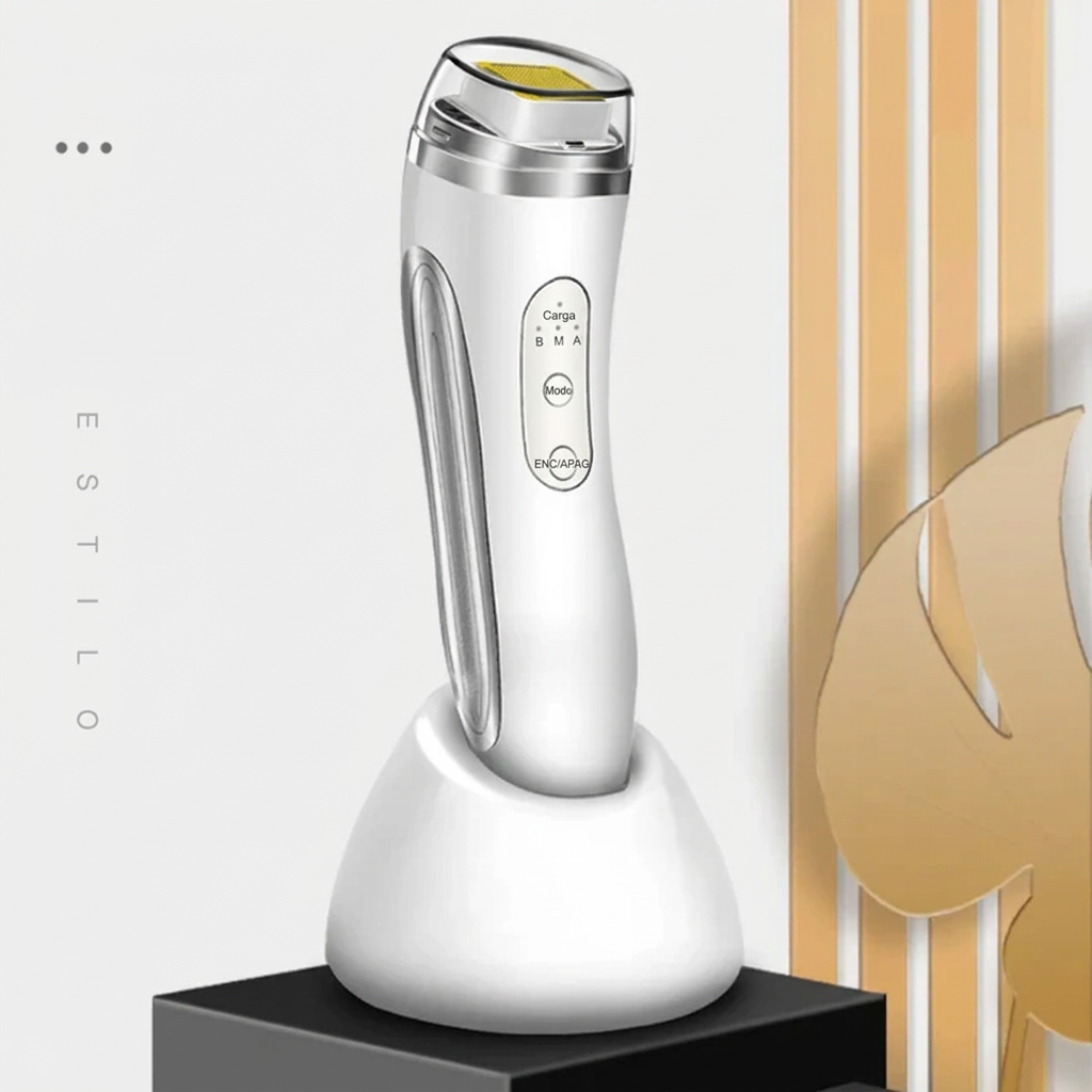 Dispositivo facial con calor y base, imagen adaptada al español