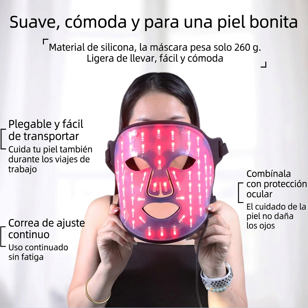 Máscara facial LED de silicona con cuello y 4 modos de luz para uso doméstico