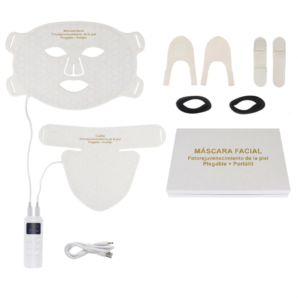 Máscara facial LED de silicona con cuello y 4 modos de luz para uso doméstico