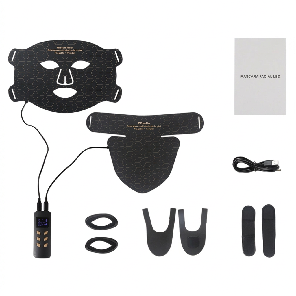 Máscara facial LED de silicona con cuello y 4 modos de luz para uso doméstico