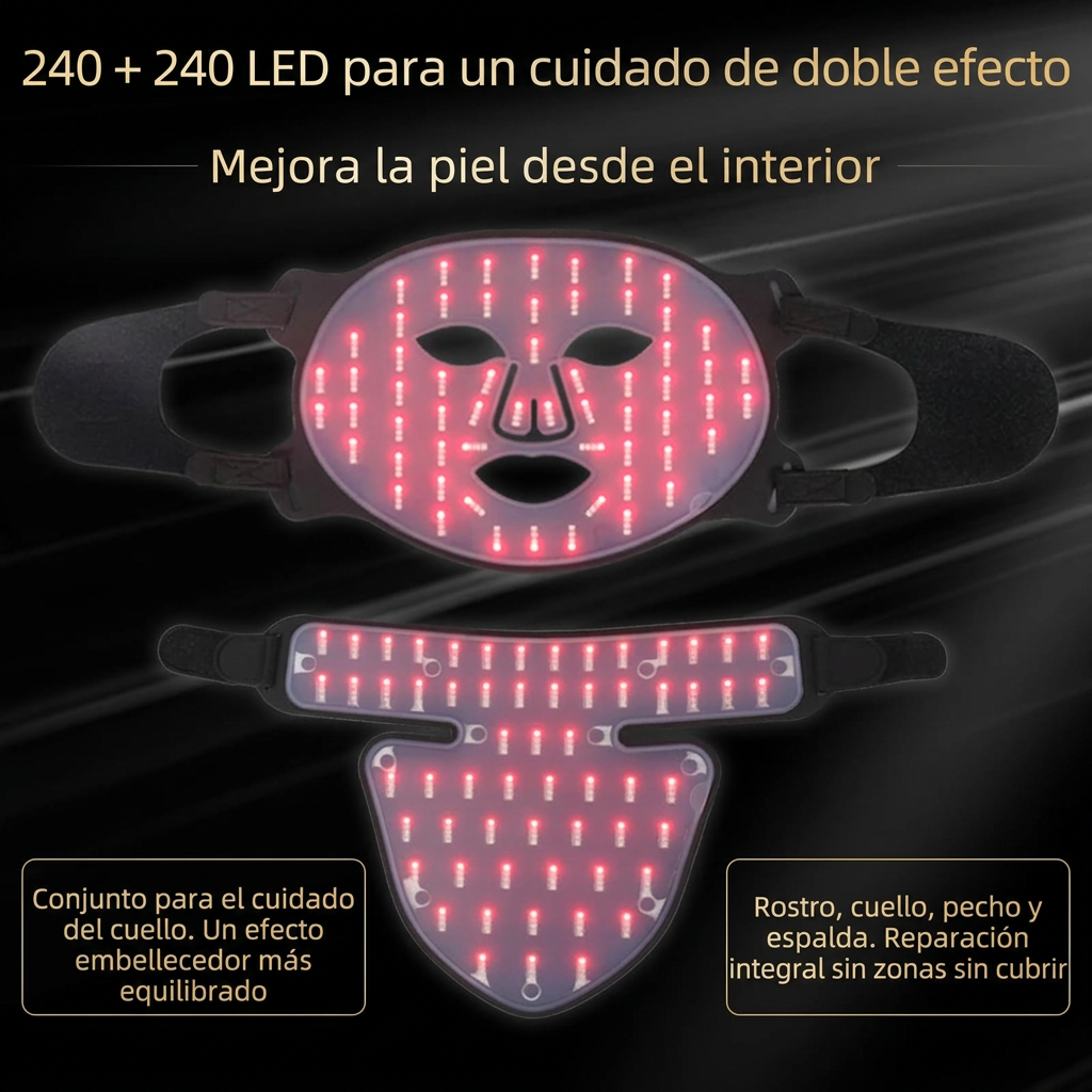 Máscara facial LED de silicona con cuello y 4 modos de luz para uso doméstico