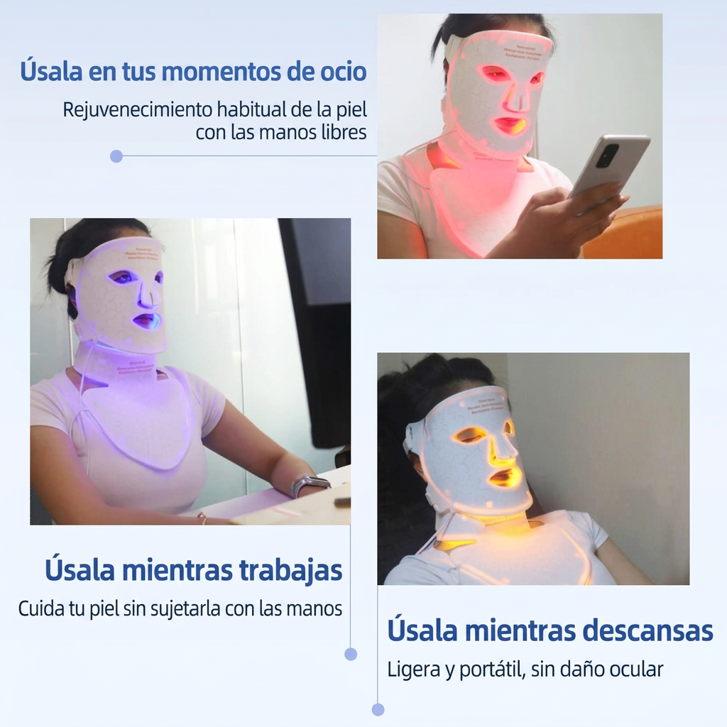 Máscara facial LED de silicona con cuello y 4 modos de luz para uso doméstico