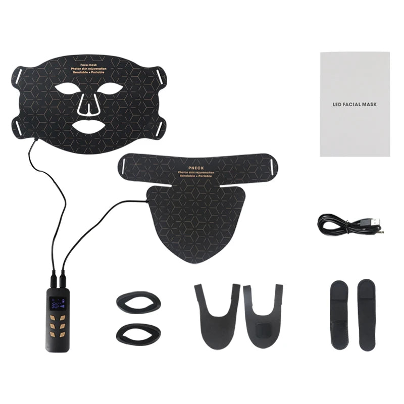 Máscara facial LED de silicona con cuello y 4 modos de luz para uso doméstico
