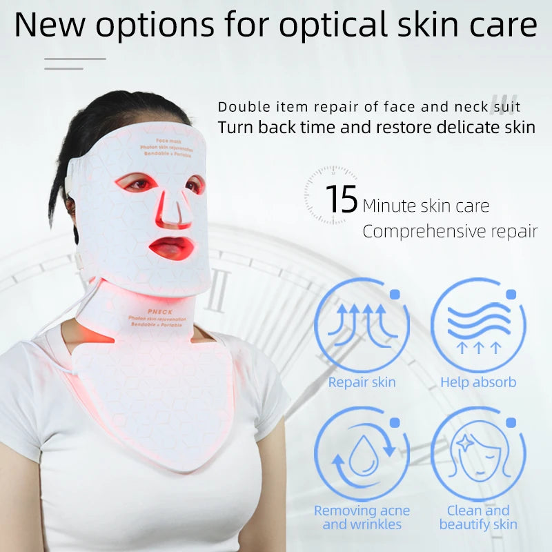 Máscara facial LED de silicona con cuello y 4 modos de luz para uso doméstico