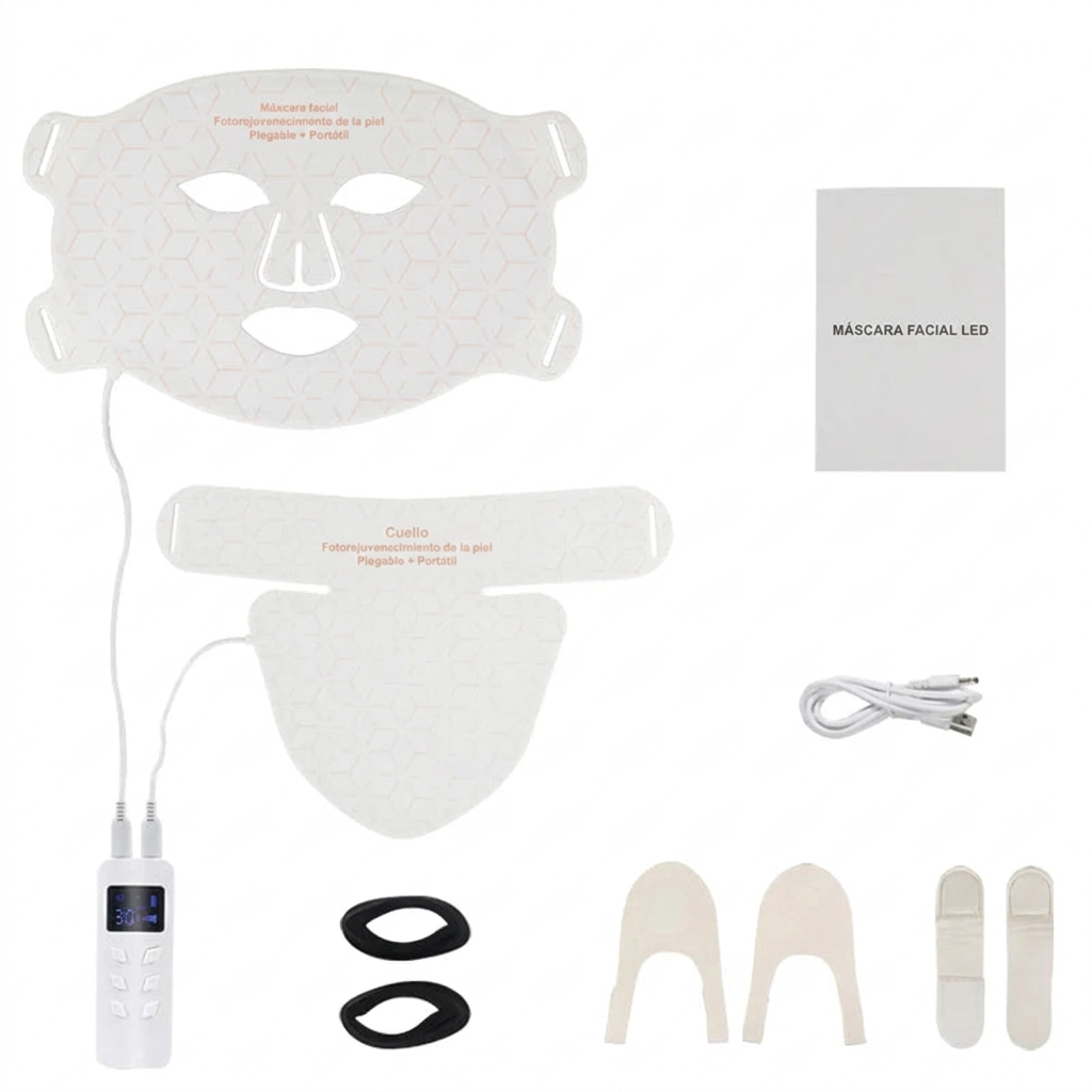 Máscara facial LED de silicona con cuello y 4 modos de luz para uso doméstico