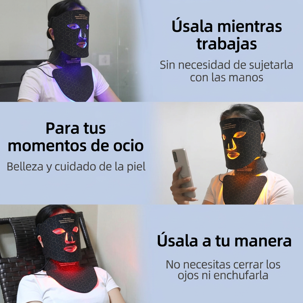 Máscara facial LED de silicona con cuello y 4 modos de luz para uso doméstico